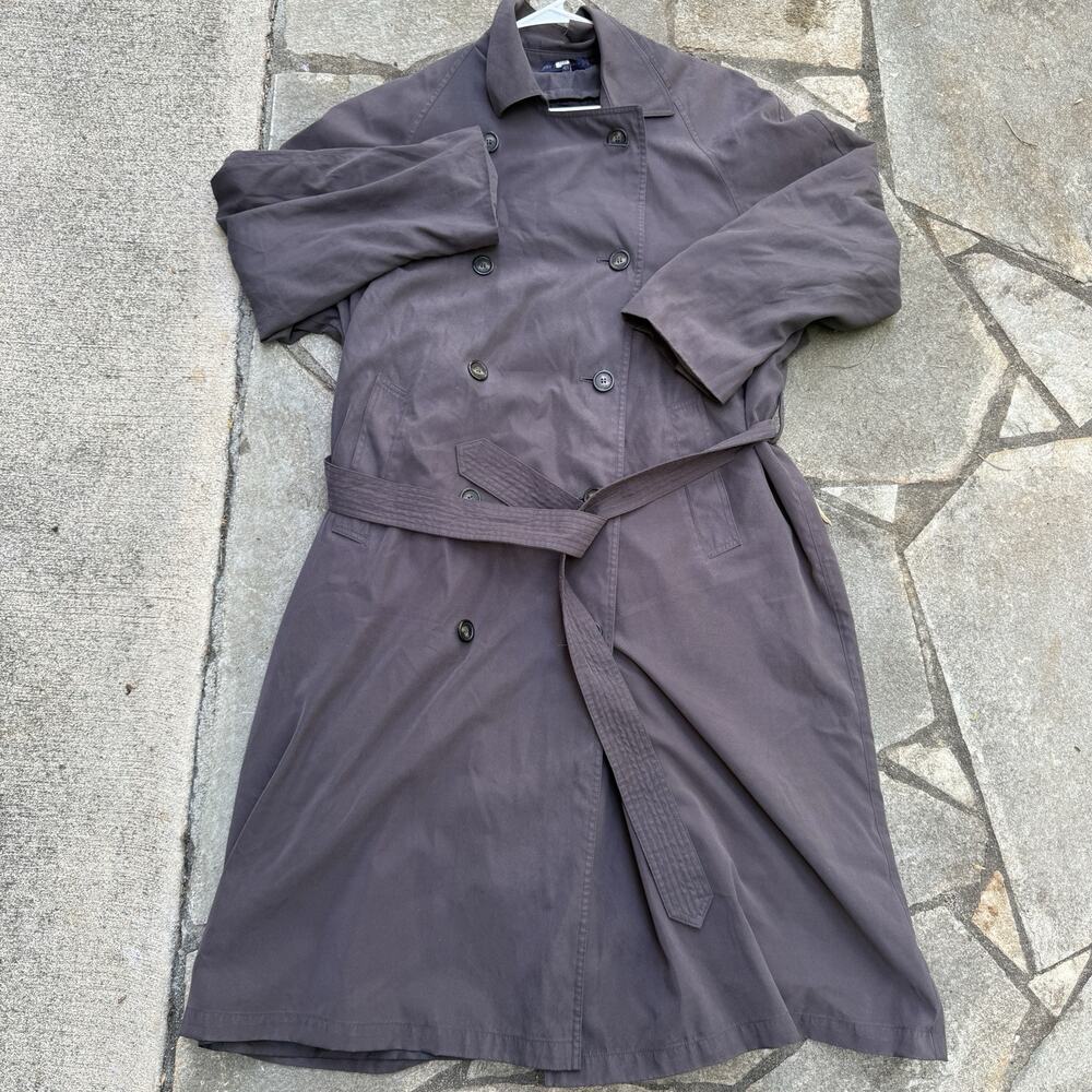 Vintage Chaps Ralph Lauren Trench Coat 42 Short Taupe Wool Lined Rain Repellent